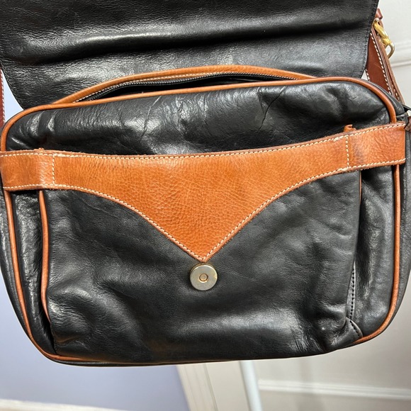 Vintage Pollini Italian Leather Crossbody Bag‎ Purse Classic Brown Black 12x7x4 - Picture 9 of 15
